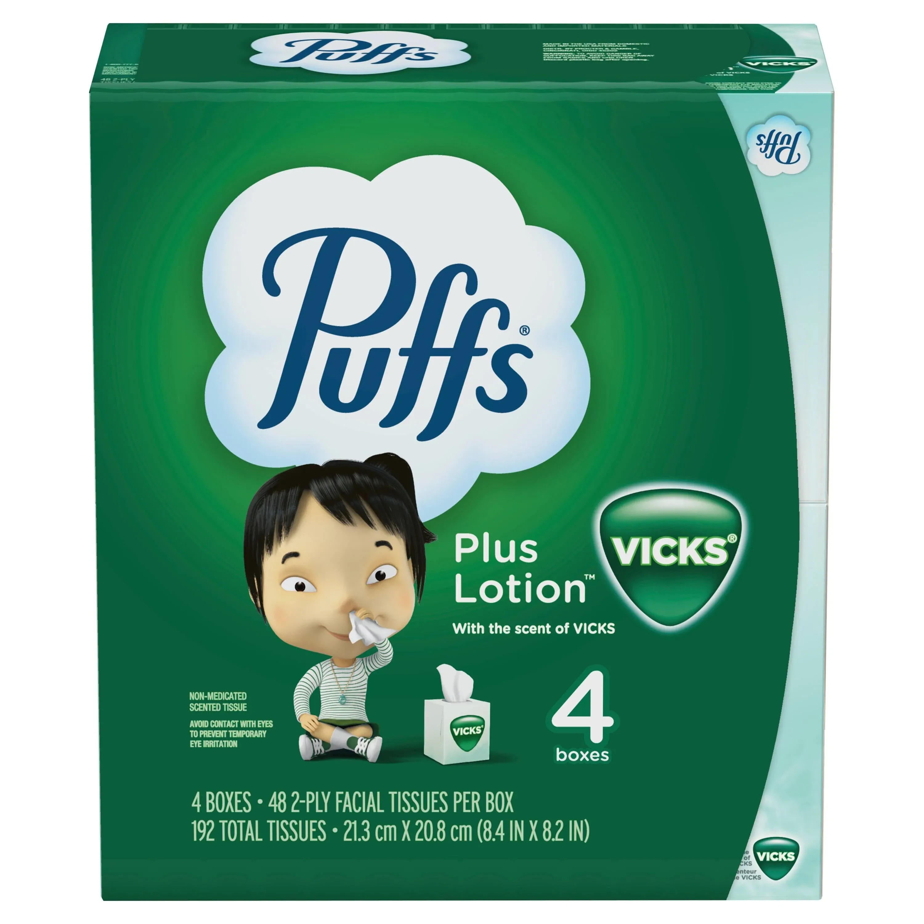 Puffs - Plus Lotion with The Scent of Vick's Facial Tissues, 4-Pack