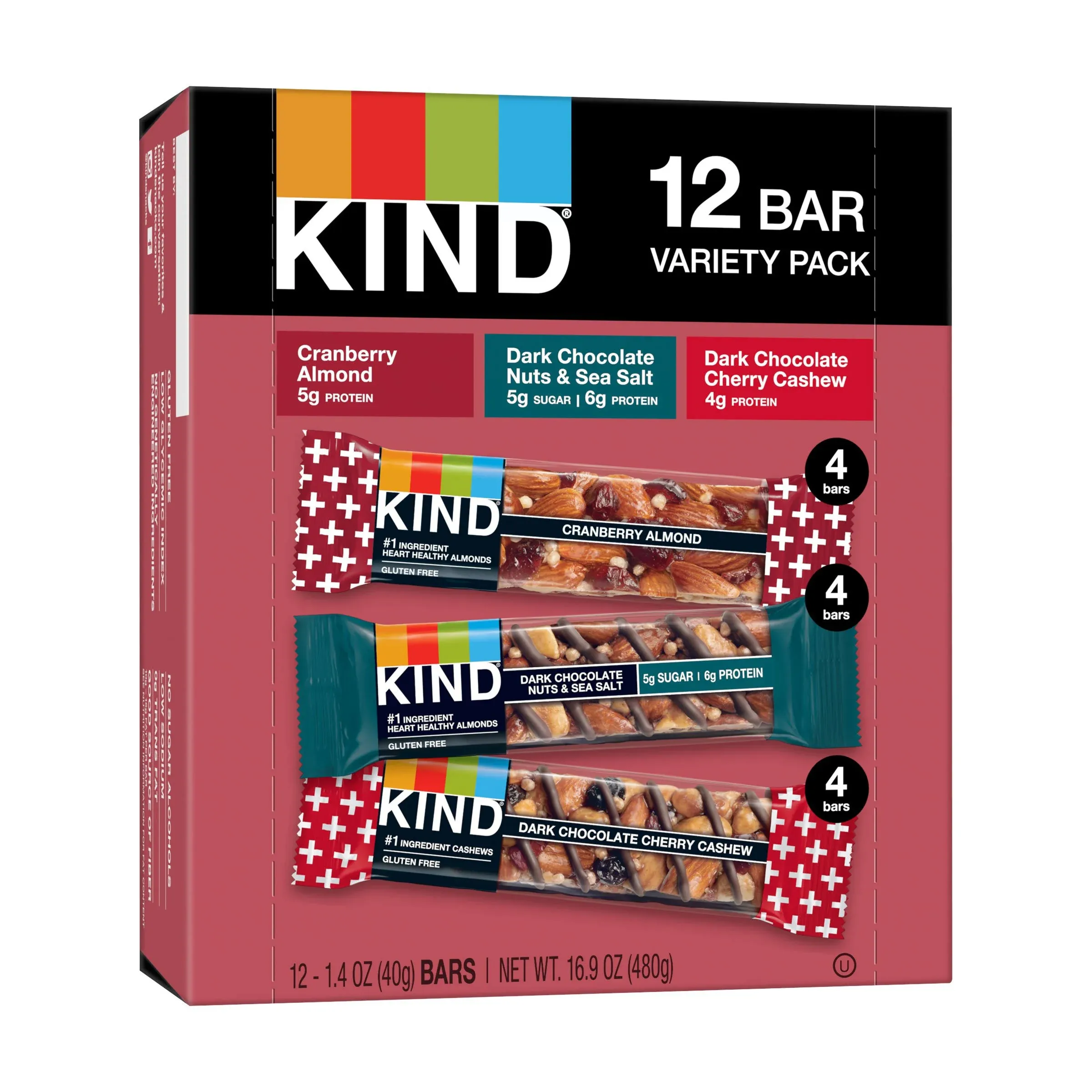 Kind Nut Bars Favorites, 3 Flavor Variety Pack, 12 Count, 1.4 oz