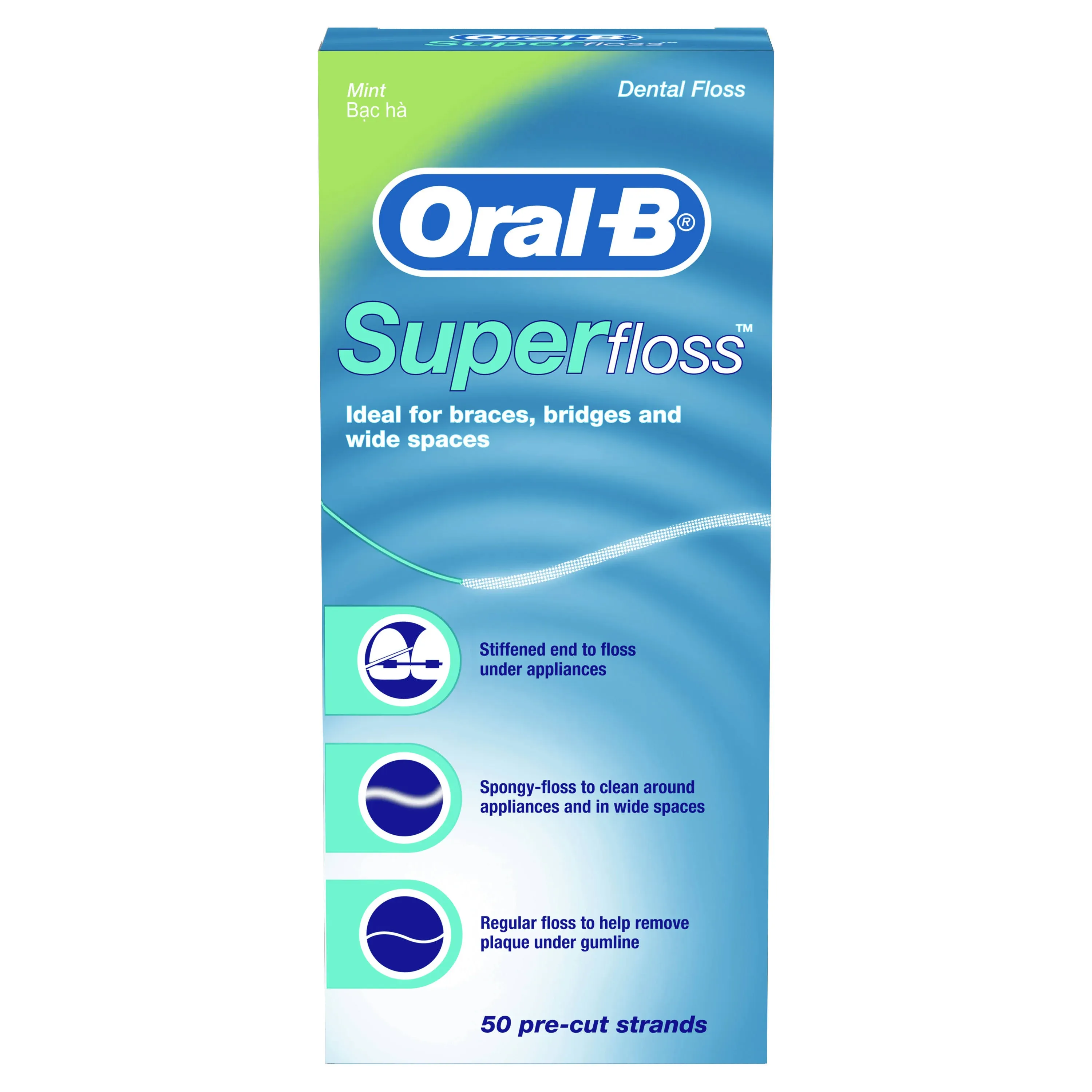 Oral B Super Floss Dental Floss Mint (50 Pre-Cut Strands)