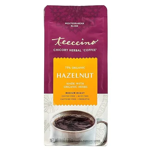 Teeccino Chicory Herbal Coffee Hazelnut Medium Roast Caffeine Free 11 oz