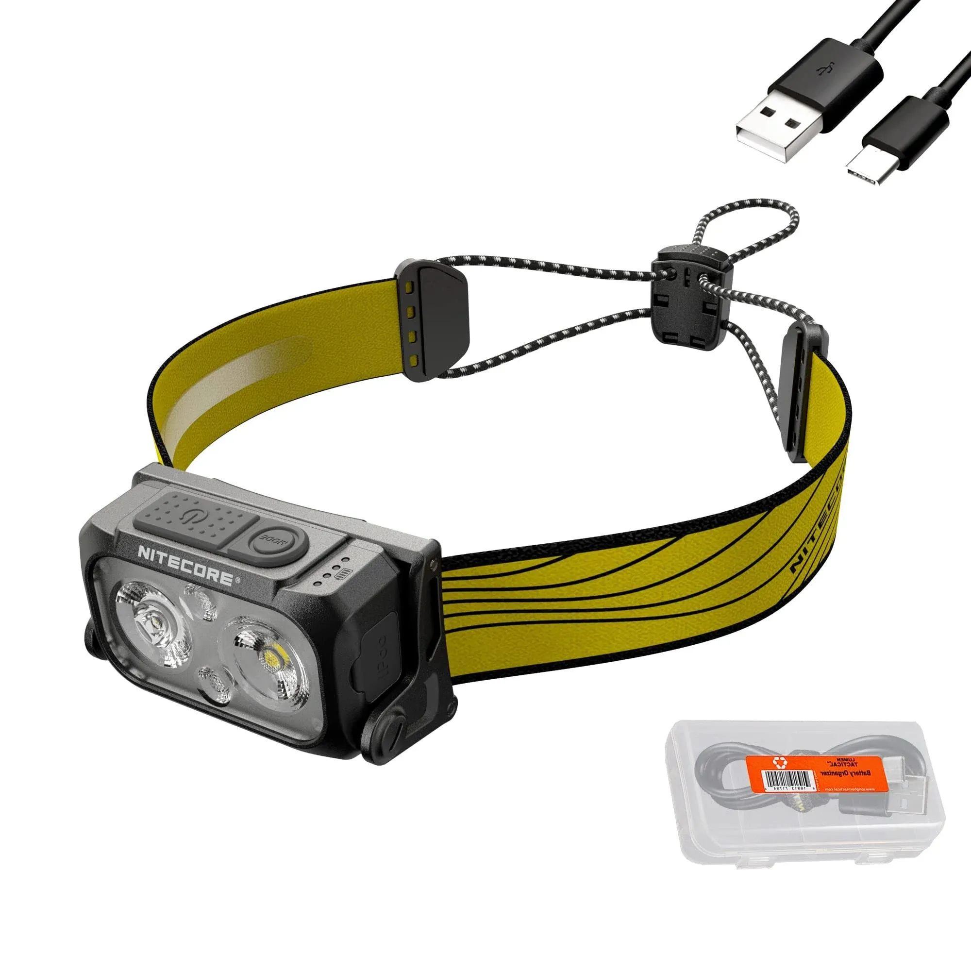 Nitecore NU25 400 UL Ultra Lightweight Headlamp, 400 Lumen USB-C Rechargeable with Lumentac Organizer for Back Packing, Camping and Running (Black)