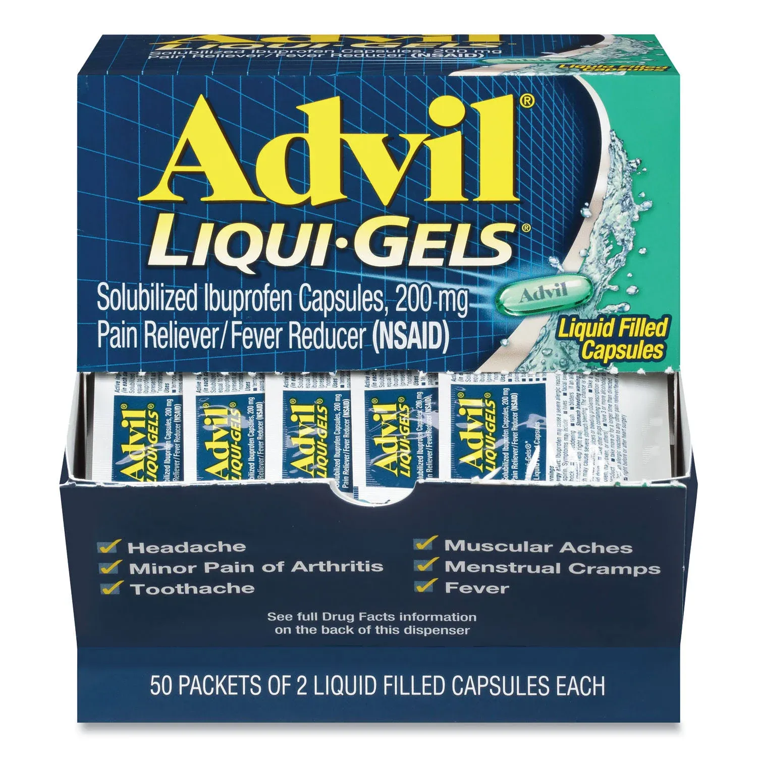 Advil Liqui-Gels Pain Reliever/Fever Reducer Refill 2 gels per pack x50 packets 