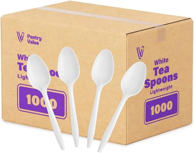 Comfy Package [1000 Pack] Plastic Tea Spoons Lightweight - White