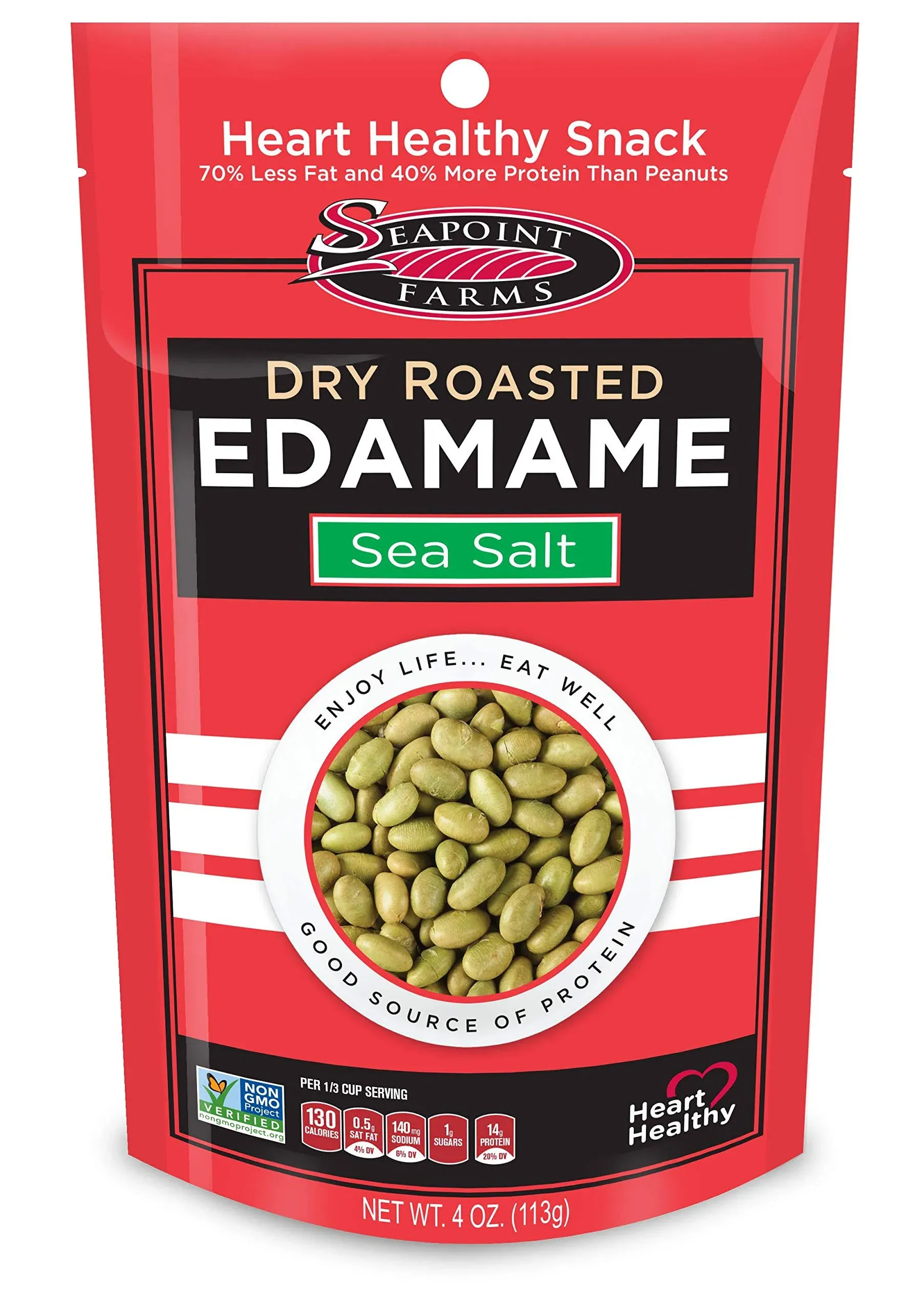 Seapoint Farms Dry Roasted Edamame - Sea Salt - Case of 12 - 4 oz.