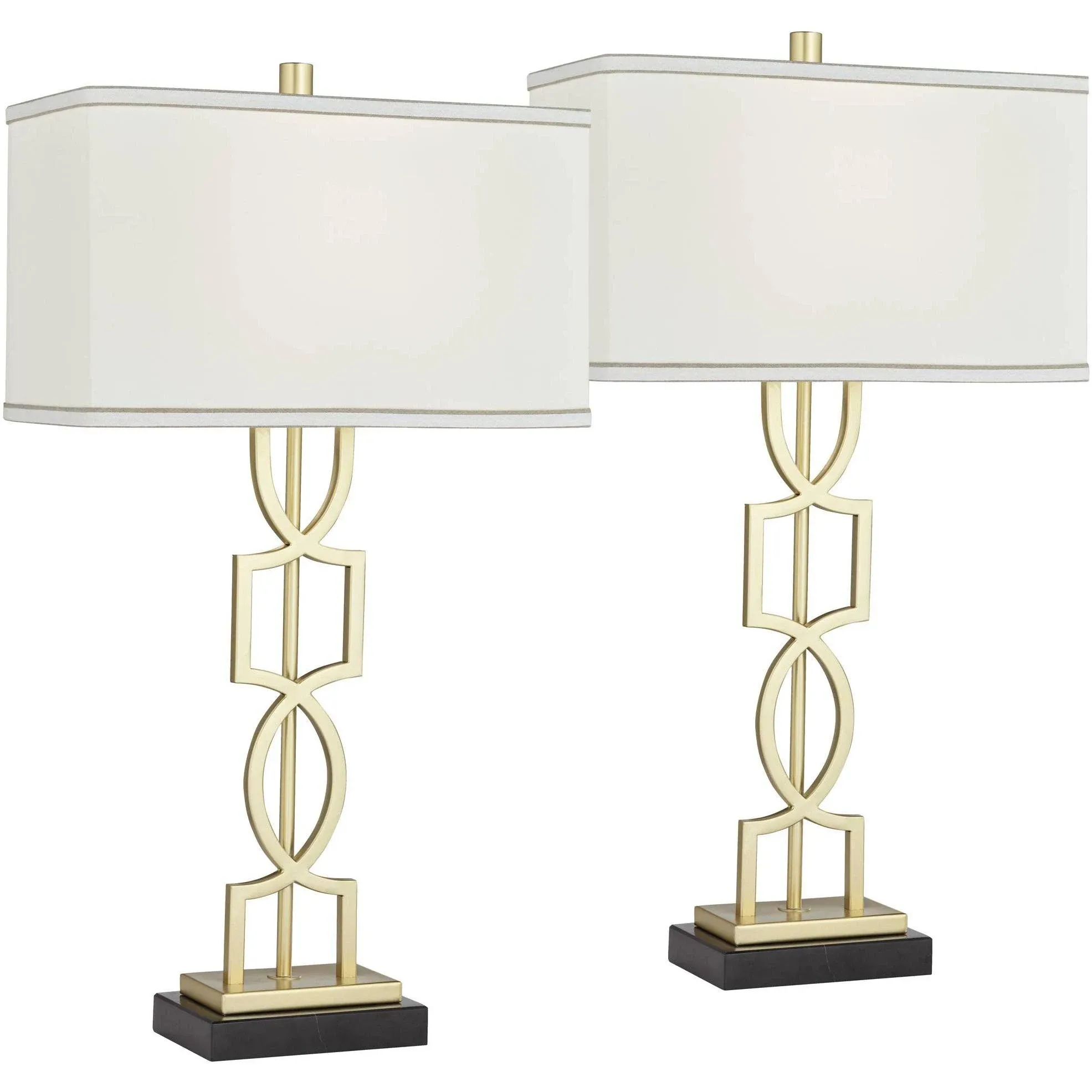 360 Lighting Evan Modern Table Lamps 28 1/4" Tall Set of 2 Gold Metal Geometric Frame White Curved Rectangular Shade for Living Room Bedroom House Bedside Nightstand Home Office Family