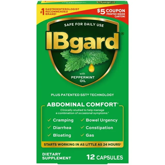 IBgard Digestive Gut Health Supplement for a Combination of Occasional Symptoms: Cramping, Bowel Urgency, Diarrhea, Constipation, Bloating & Gas, 12ct (Packaging May Vary)