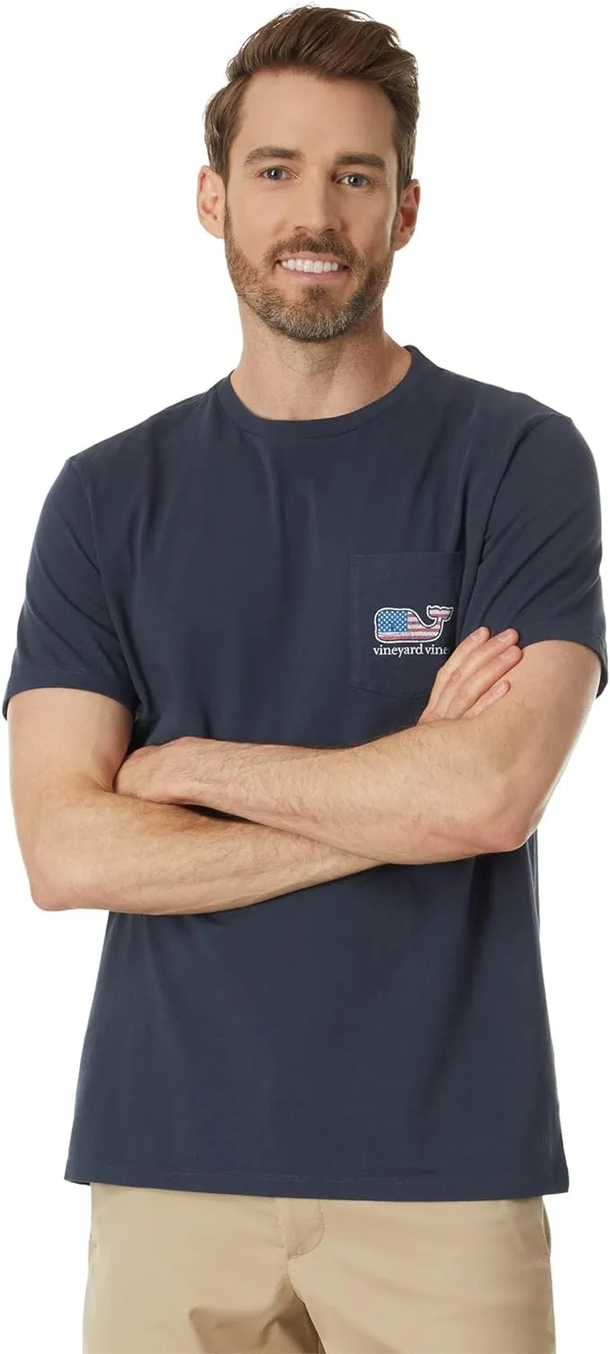 vineyard vines Men's Flag Whale Short Sleeve Pocket Tee