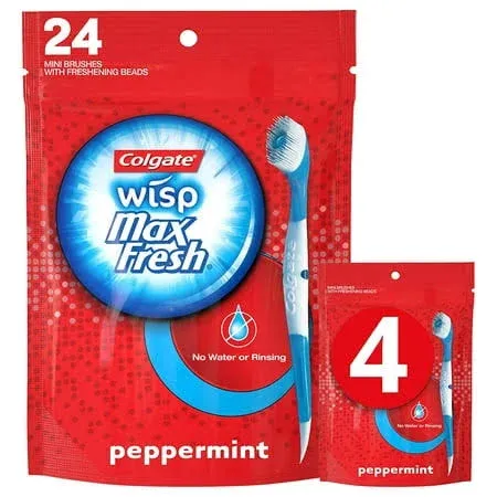 Colgate Max Fresh Wisp Disposable Mini Travel Toothbrushes, Peppermint, 24 Count (Pack of 4)