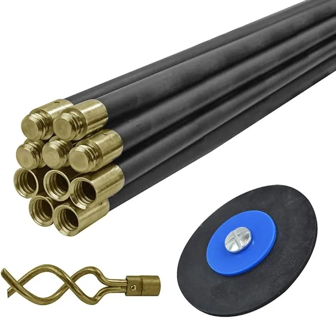 Faithfull FAIDRSET12 Universal Drain Clean Set (10 x Rods Plunger & Worm), 10 x 920mm (9M), Black