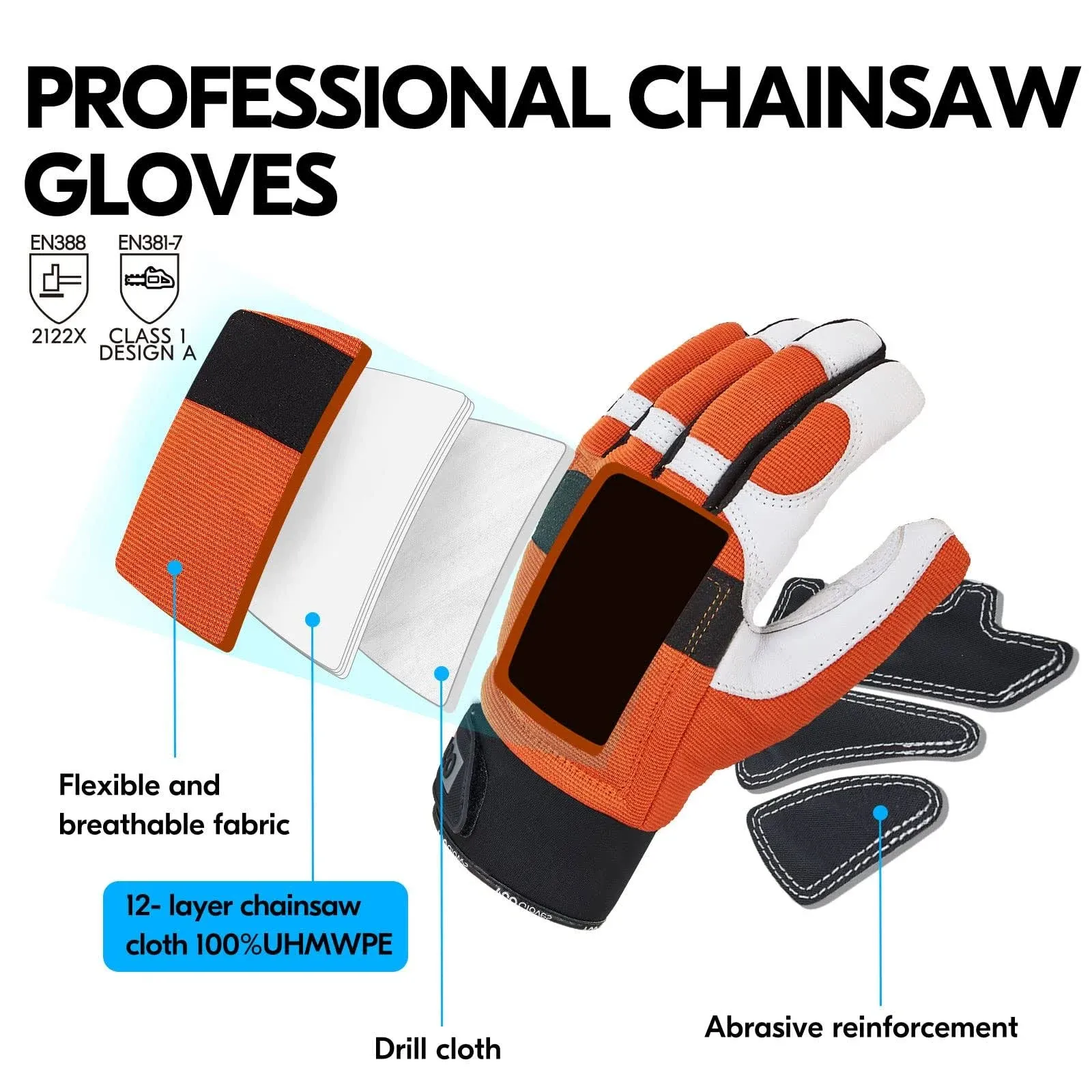 Vgo 1Pair Chainsaw Work Gloves Saw Protection on Left Hand Back (Orange, GA8912)  | eBay