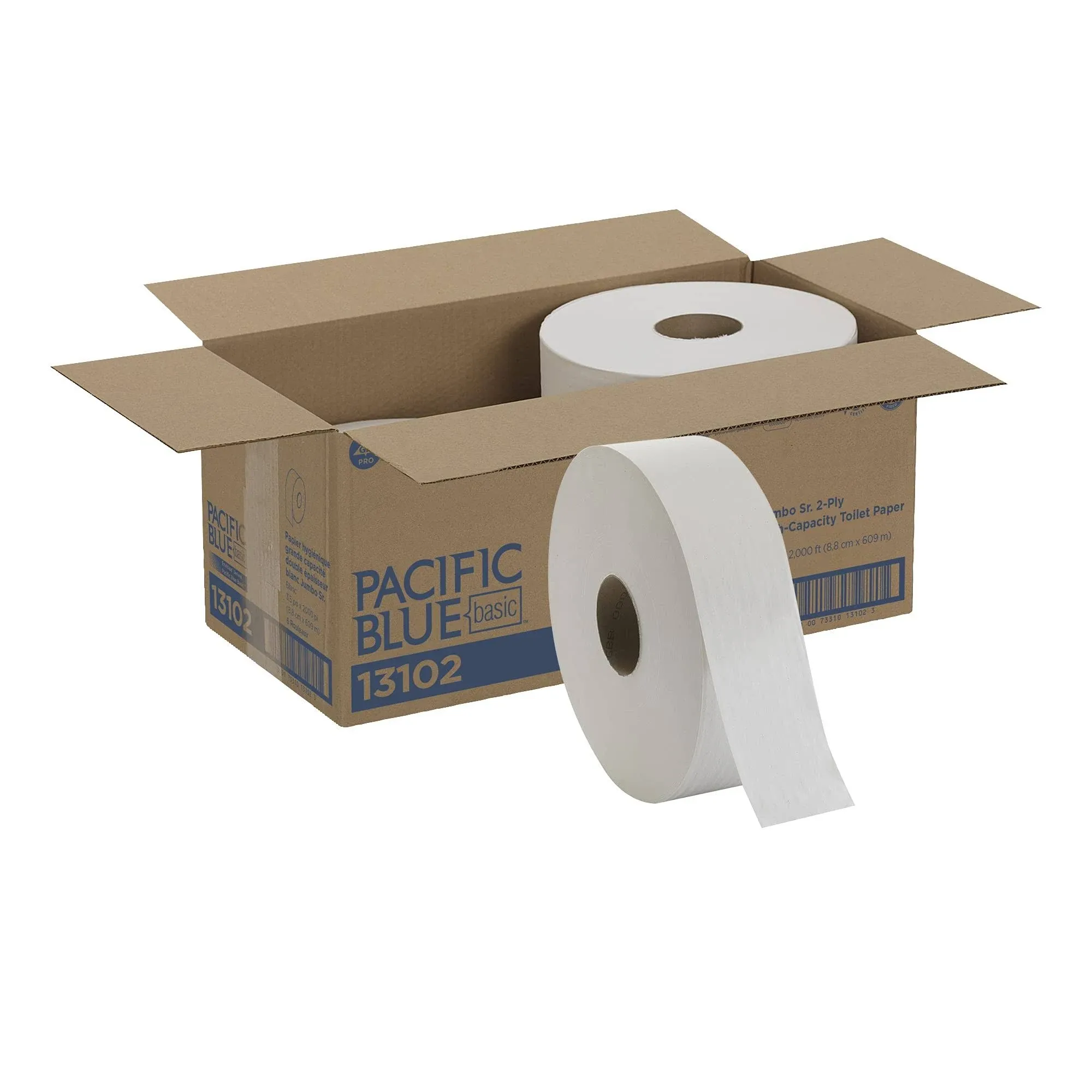 Georgia-Pacific Blue Basic Jumbo Sr. 2-Ply Toilet Paper (previously branded Envision) by PRO, 13102, 2000 Linear Feet Per Roll, 6 Rolls Per Case