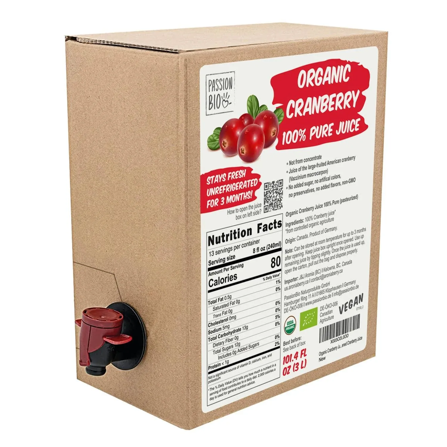 Organic Cranberry Juice Box 101.4 fl oz | 100% Pure Cranberry Juice, No Added ...