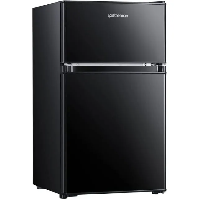 Upstreman 3.2 Cu.ft Mini Fridge with Freezer, Double Door Mini Refrigerator Cooler Dorms Ice