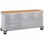 11 Drawer Rolling Tool Box Workbench 2-Door Wood Top Tool Storage Cabinet New