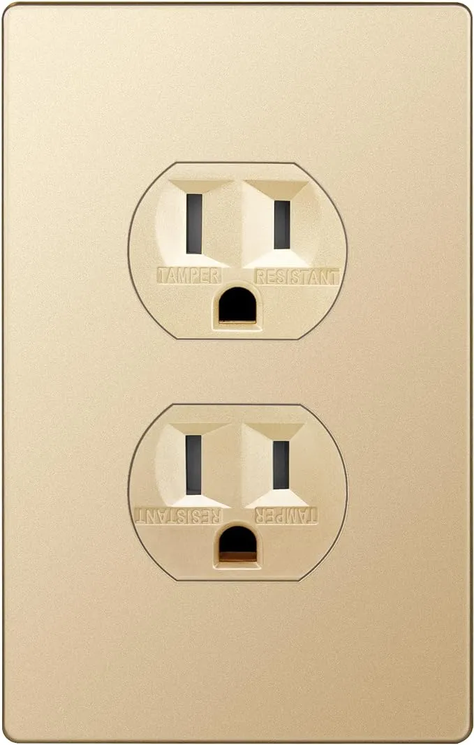 ENERLITES Elite Series Duplex Receptacle with Screwless Wall Plate, Residential Grade Duplex Outlet, Tamper-Resistant, Grounding, 15A 125V, UL Listed, 61580-TR-GDWP, Gold with Wall Plate