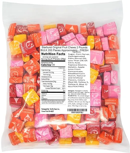 Starburst Original Fruit Chews Sugar Candy, 2.0 Pounds Bulk 200 Pieces Approximately