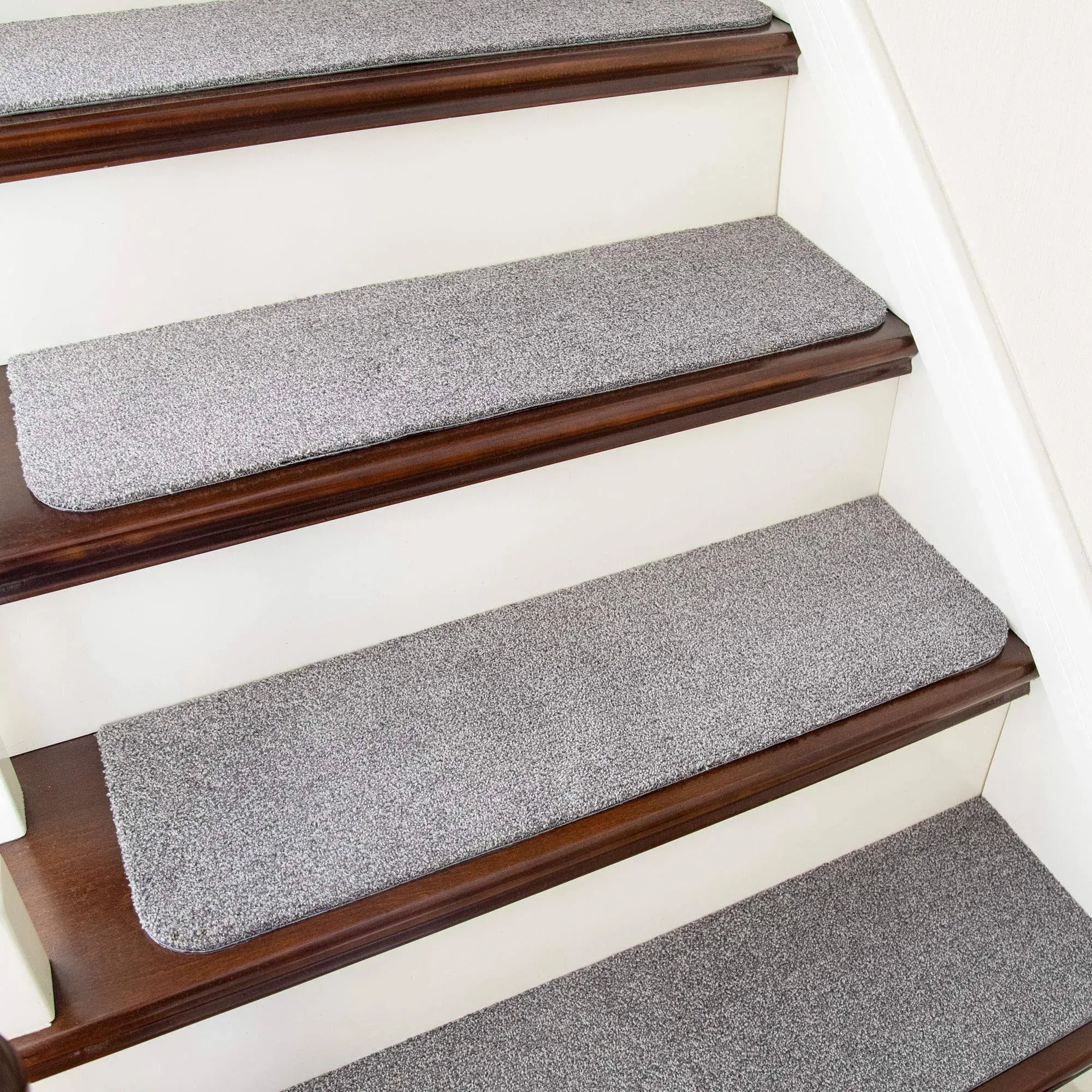 COSY HOMEER Stair Treads Non-Slip Carpet Mat 28inX9in Indoor Stair Runners for Wooden Steps, Stair Rugs for Kids and Dogs, 100% Polyester TPE Backing 4pcs,Grey,Protect Floor