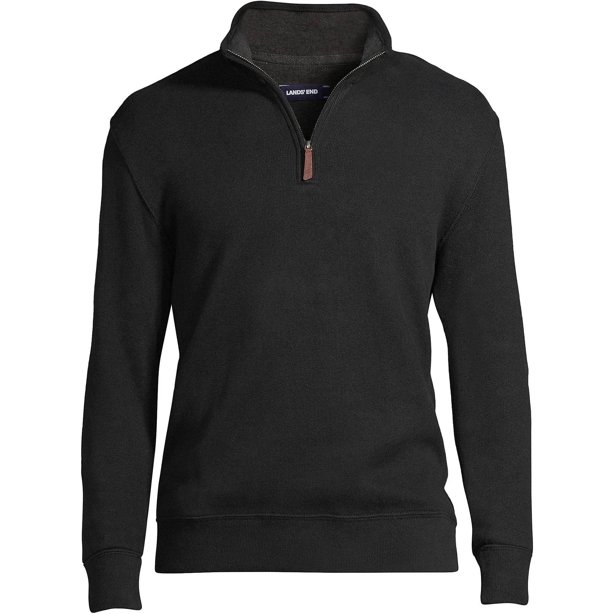 Lands' End Men's Tall Bedford Rib Quarter Zip Sweater - Medium Tall - Black