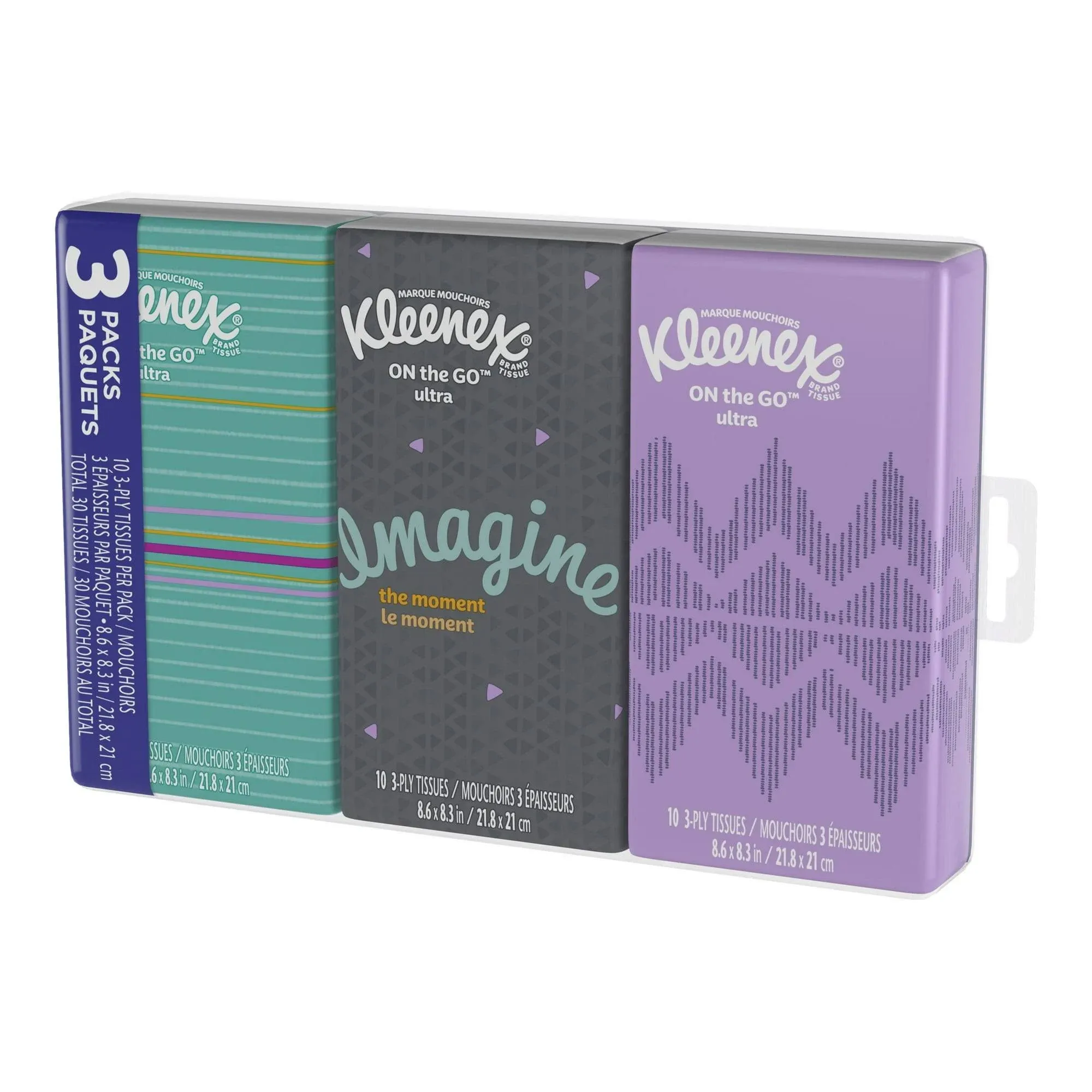 Kleenex Go Pack Facial Tissues - 3 pack, 10 sheets each