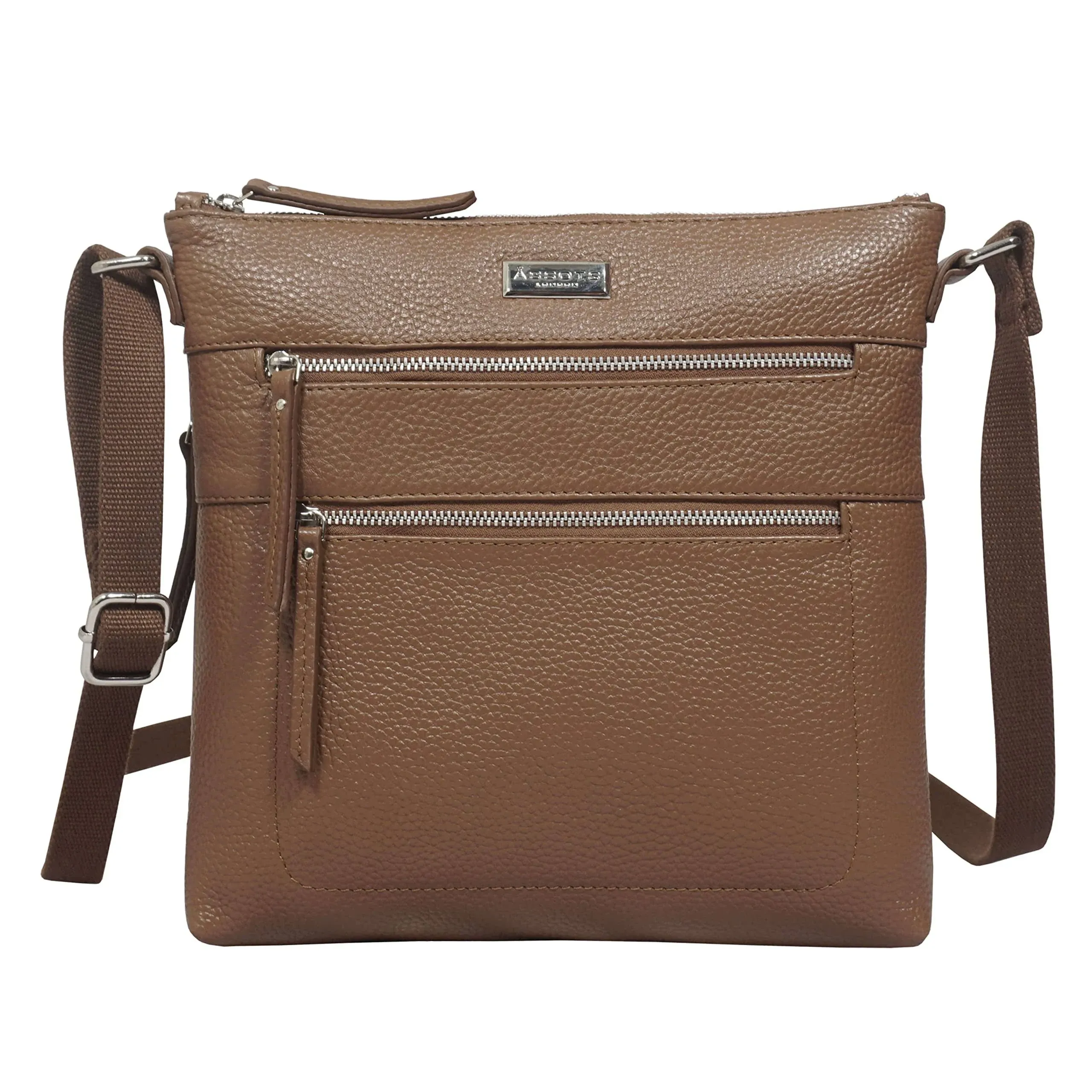 "'CORI' Tan Pebble Grain Real Leather Crossbody Bag"