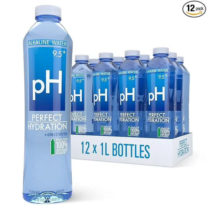 Perfect Hydration 9.5+ pH Alkaline Drinking Water 100% Recycled Bottles Electrolyte Minerals for Taste 24 pack - 20 oz