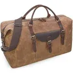 Newhey Travel Duffel Bag Waterproof Canvas Genuine Leather Weekend Bag Brown New