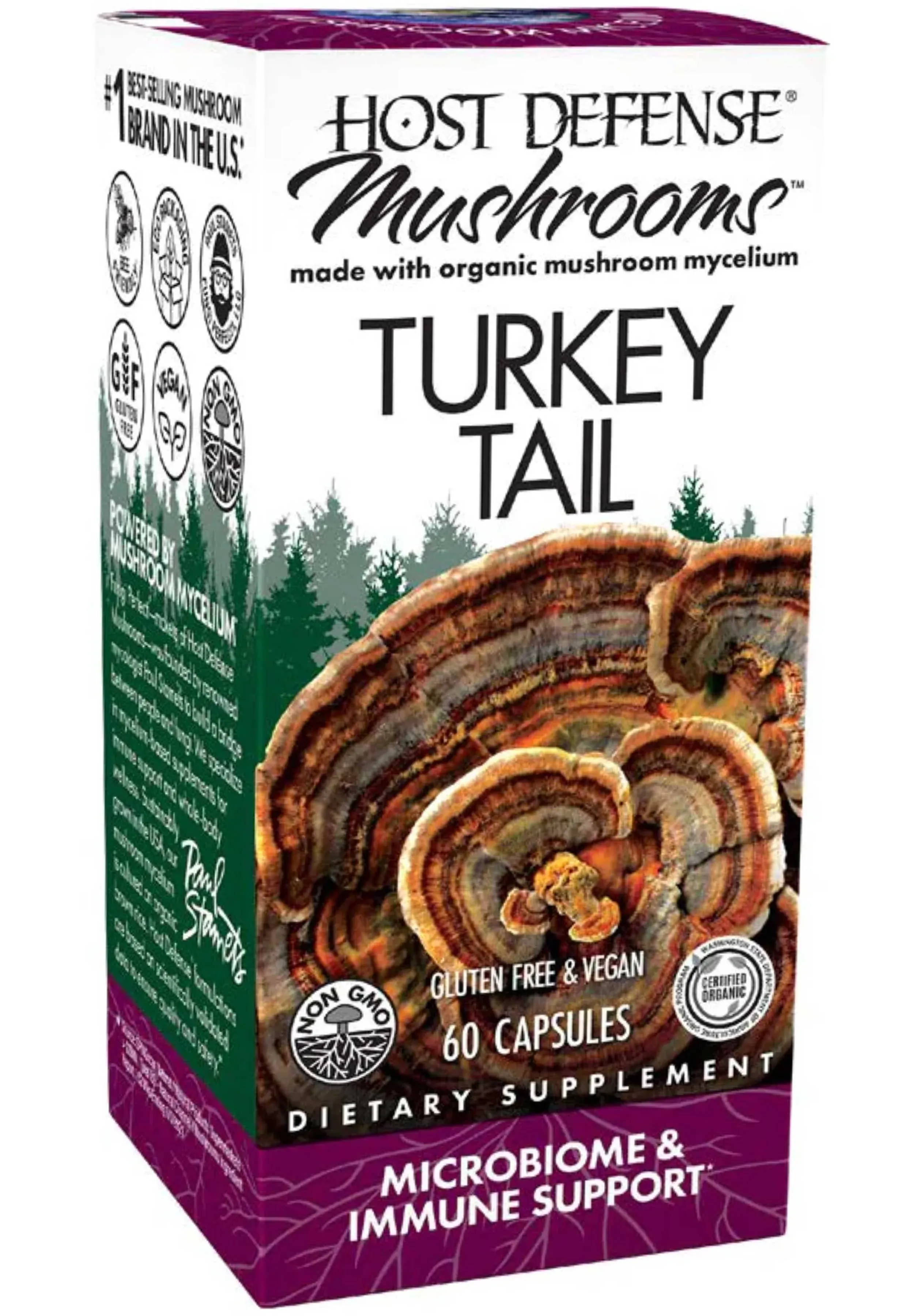 Host Defense, Turkey Tail Capsules, Natural Immune System and Digestive Support, Mushroom Supplement, Unflavored, 120