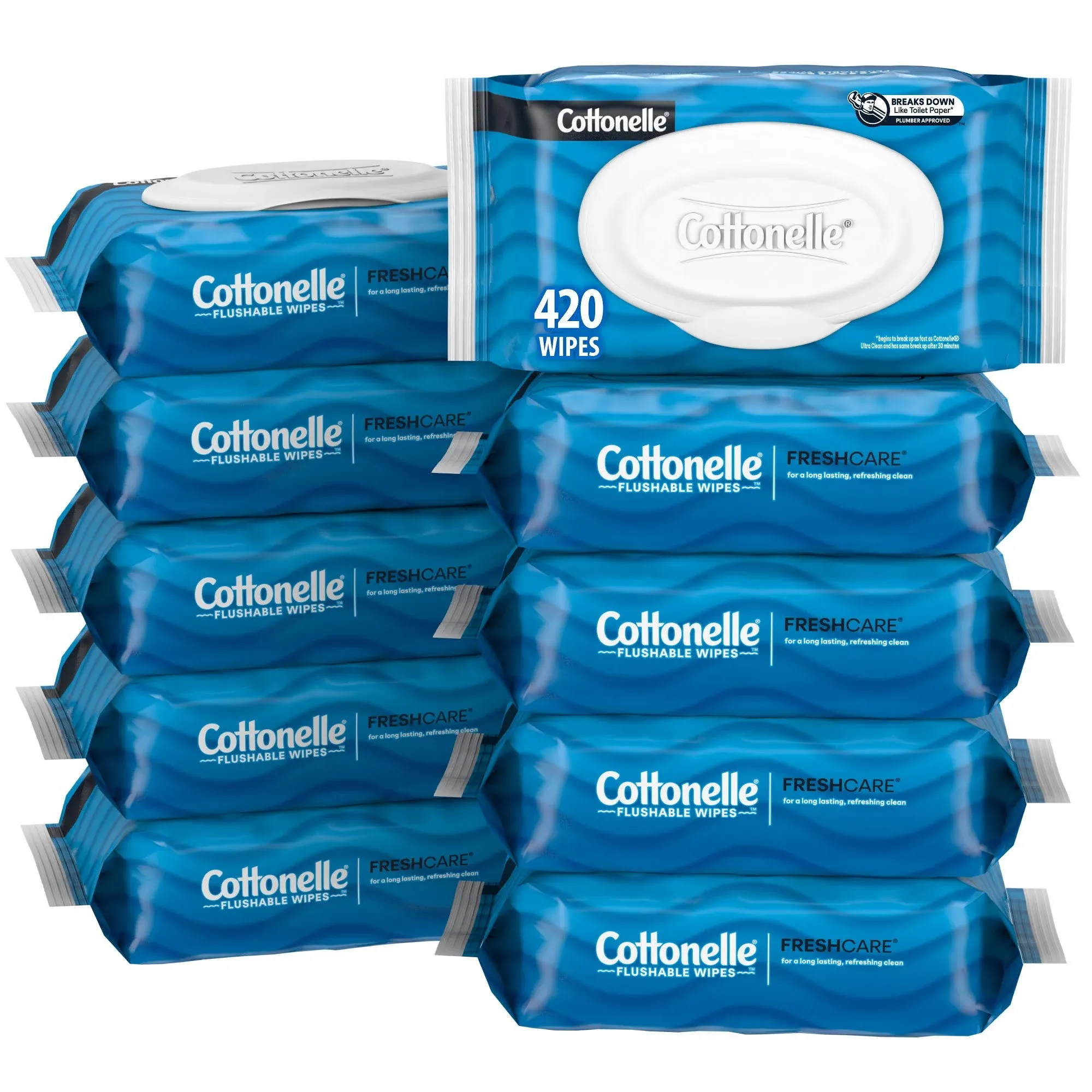 Cottonelle Ultra Fresh Flushable Wet Wipes, 10 Flip-Top Packs, 420 Total Wipes