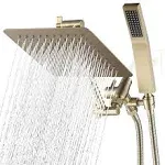 G-Promise All Metal Dual Square Shower Head Combo | 8" Rain Shower Head | Handheld Shower Wand with 71" Extra Long Flexible Hose | Smooth 3-Way Diverter | Adjustable Extension Arm - A Bathroom Upgrade