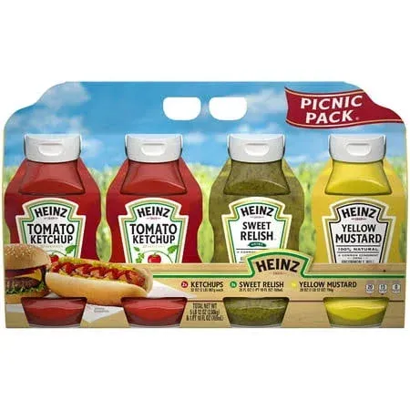 Heinz Tomato Ketchup/Sweet Relish/Yellow Mustard, Picnic Pack, 4 Pack - 4 bottles