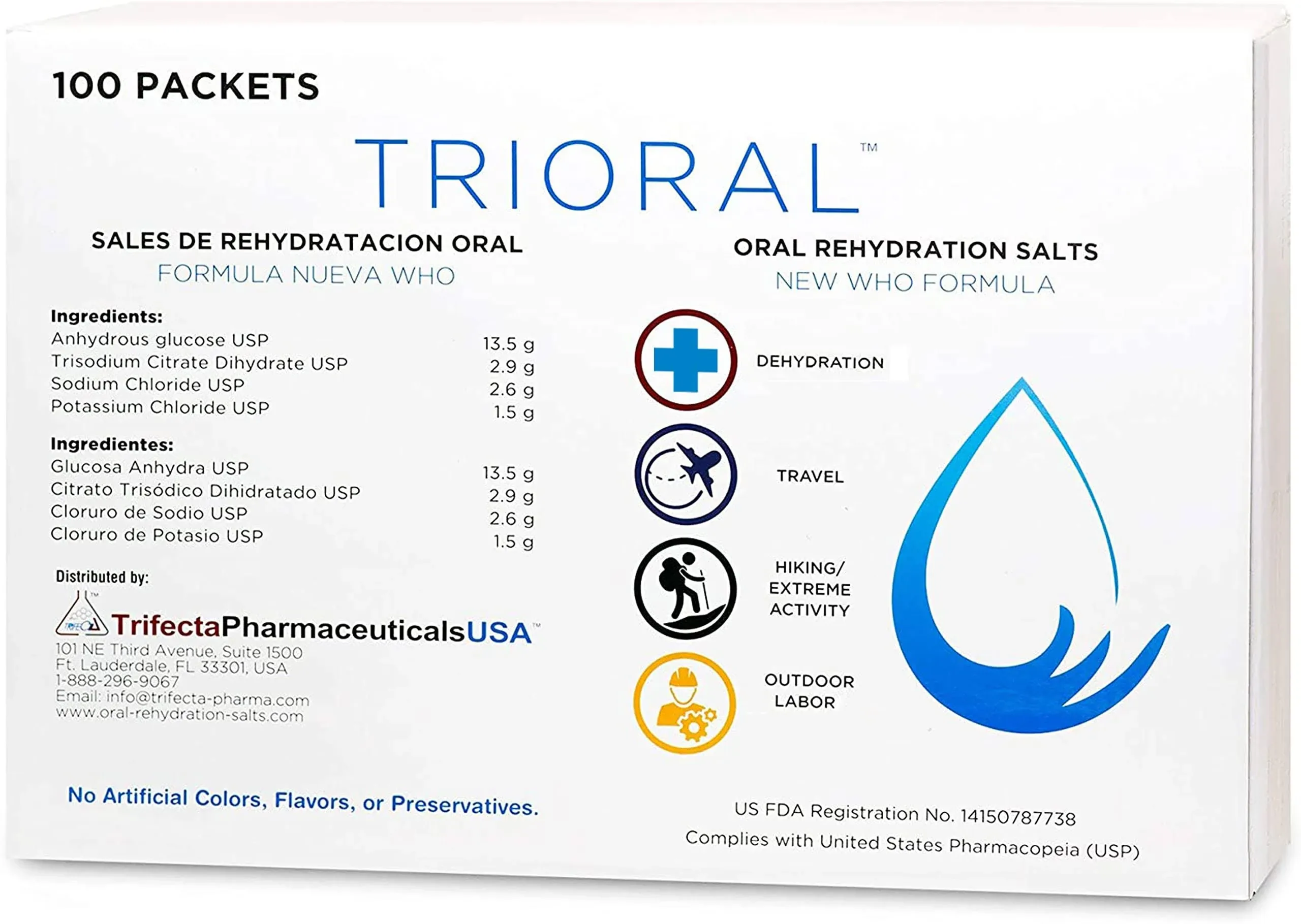 TRIORAL Rehydration Electrolyte Powder - Who Hydration Supplement Salts Formula - Combat Dehydration from Workouts, Excessive Fluid Loss and Much