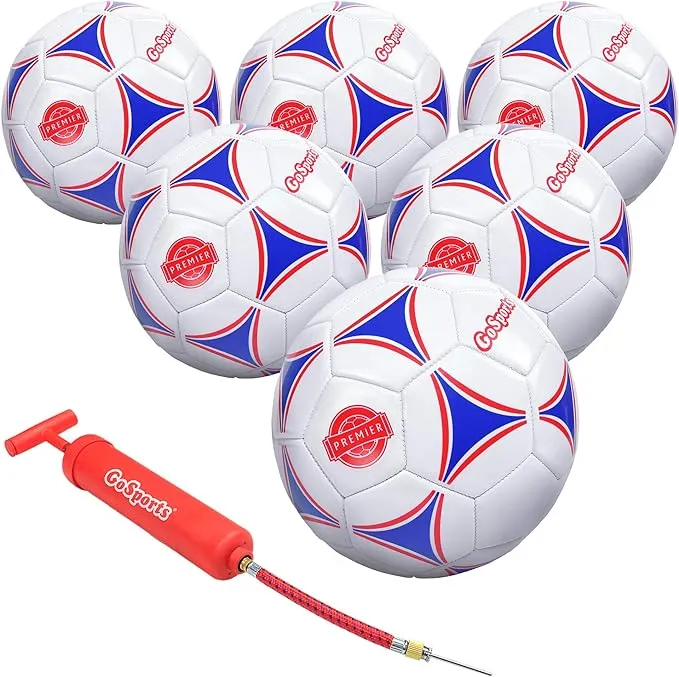 GoSports 6 Pack Premier Soccer Ball with Premium Pump, Size 4