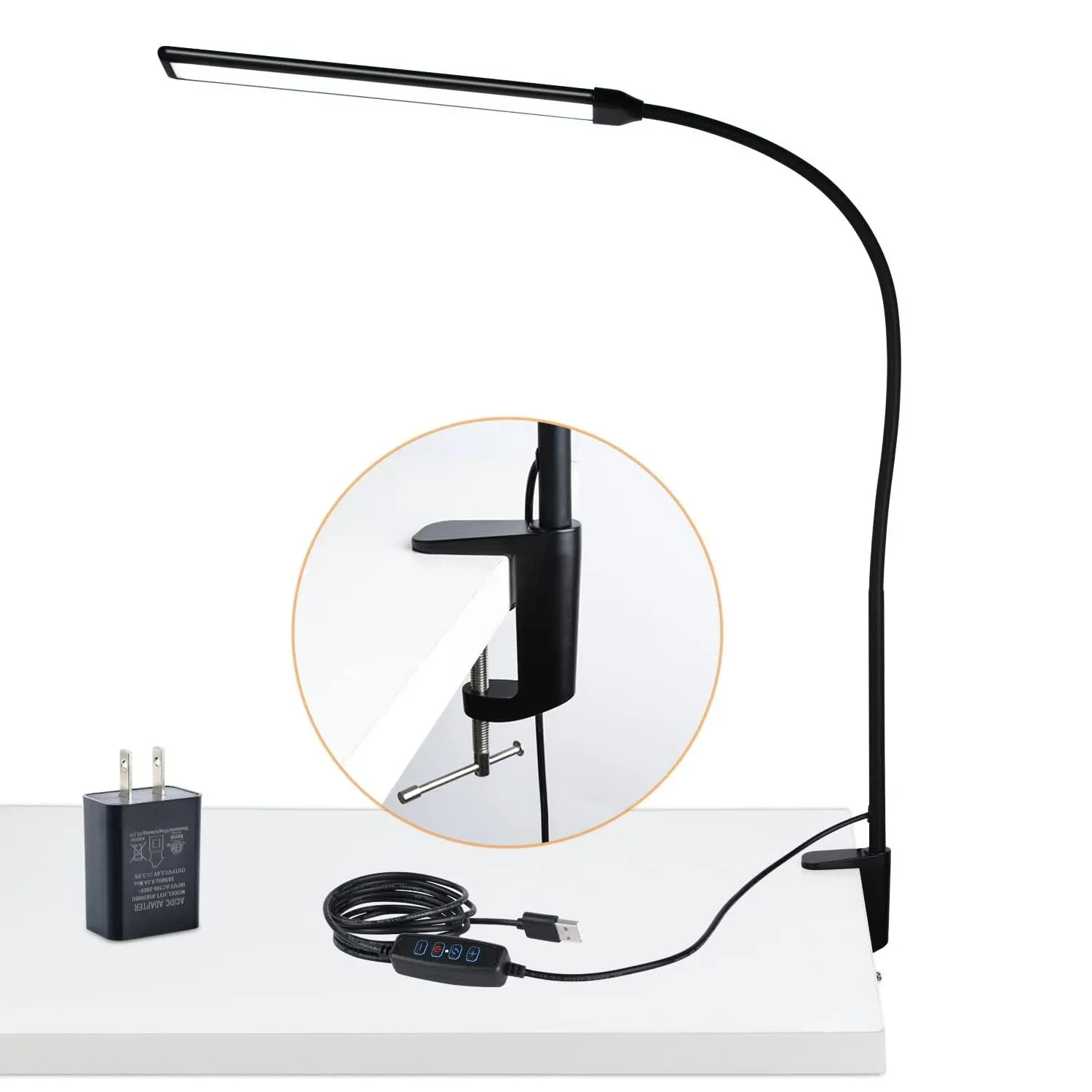 CeSunlight LED Desk Lamp with Clamp, Clamp Light, Tall Desk Lamp with Long Goose