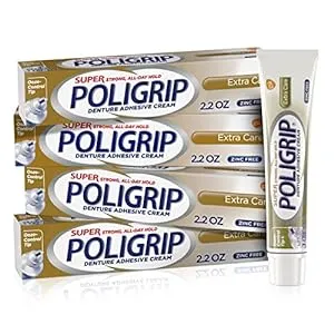 Super Poligrip Extra Care Denture Adhesive Cream, Zinc Free Denture Cream - 2.2 Ounces (Pack of 4)