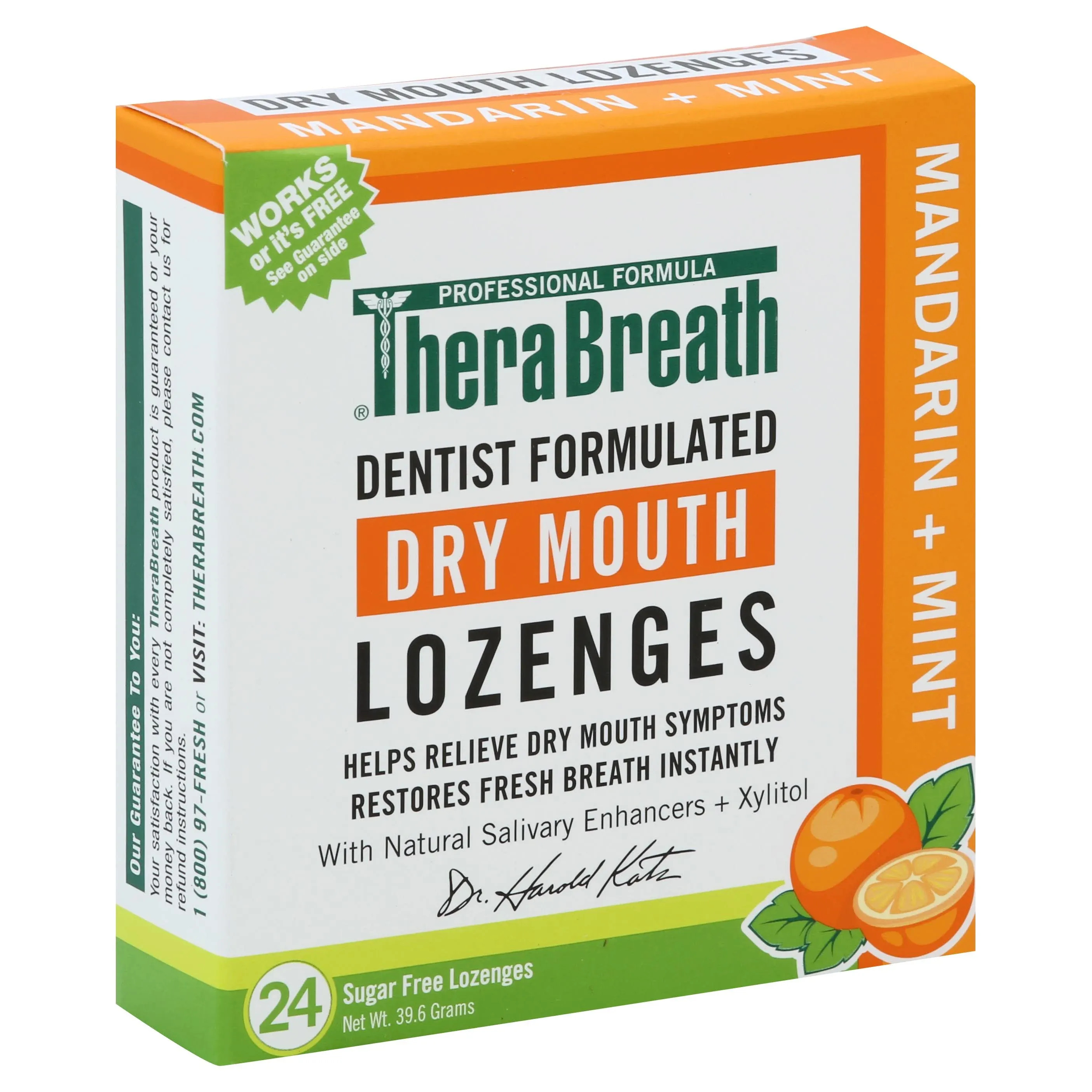 TheraBreath Dry Mouth Lozenges, Mandarin Mint Sugar Free 24 Count 697029241127VL