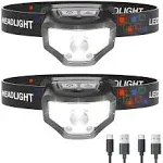 Headlamp Rechargeable 2Pack 1200 Lumen Super Bright with White Red LED Head