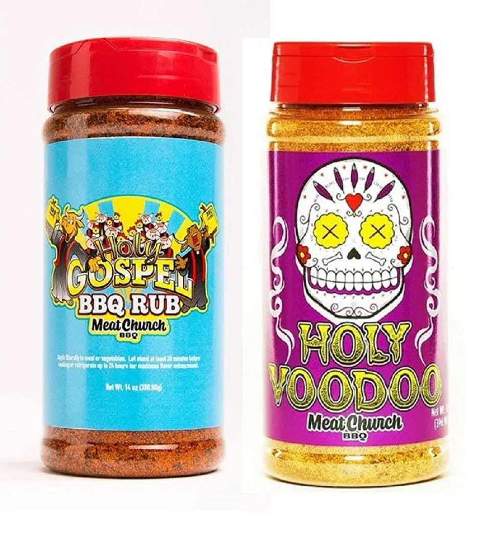 Meat Church BBQ Rub Combo: Holy Gospel (14 oz) and Voodoo (14 oz) BBQ Rub and ...