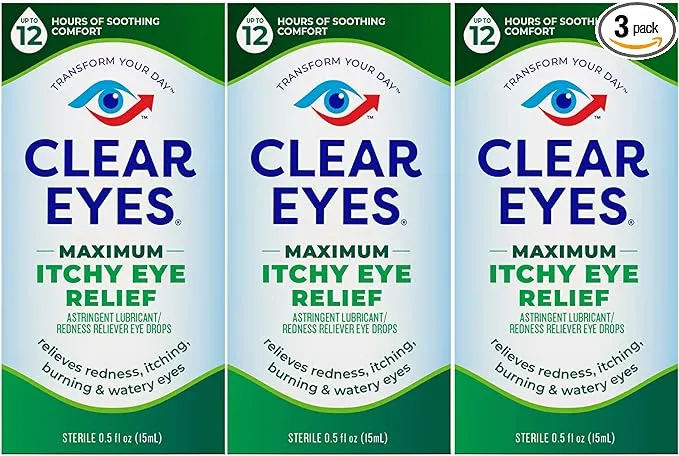 Clear Eyes Maximum Itchy Eye Relief Eye Drops, 0.5 Fl Oz (Pack of 3)