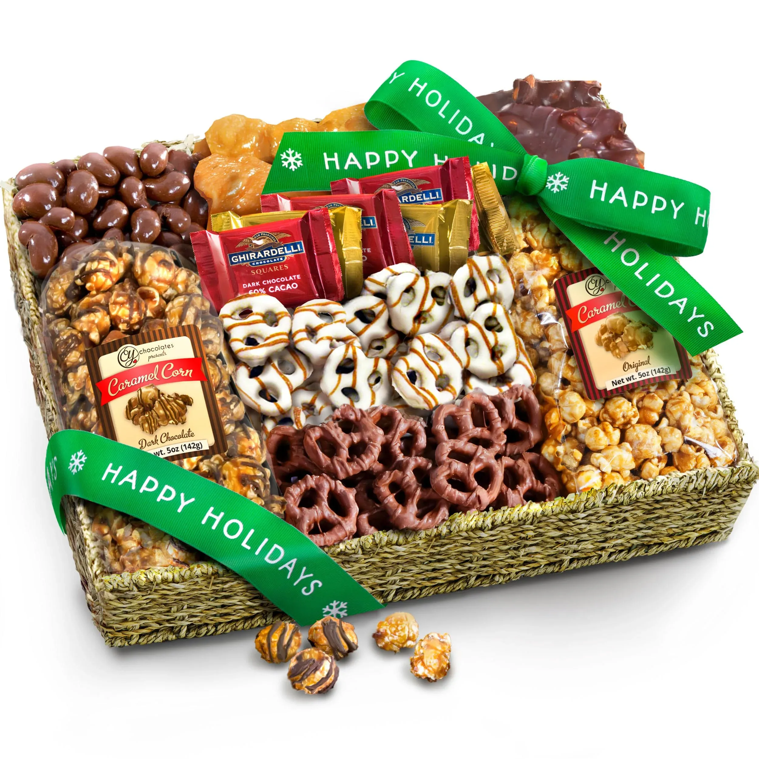 A Gift Inside Happy Holidays Chocolate Caramel Crunch Grand Gift Basket