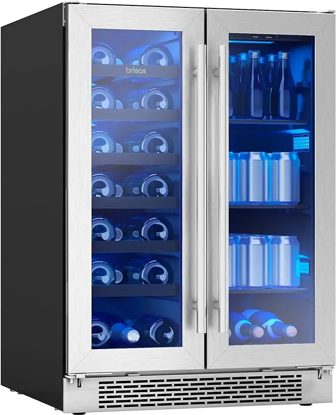 Brisas 24 in. 21-Bottle Wine and 64-Can Dual Zone Under Counter Beverage Cooler in Stainless and Glass