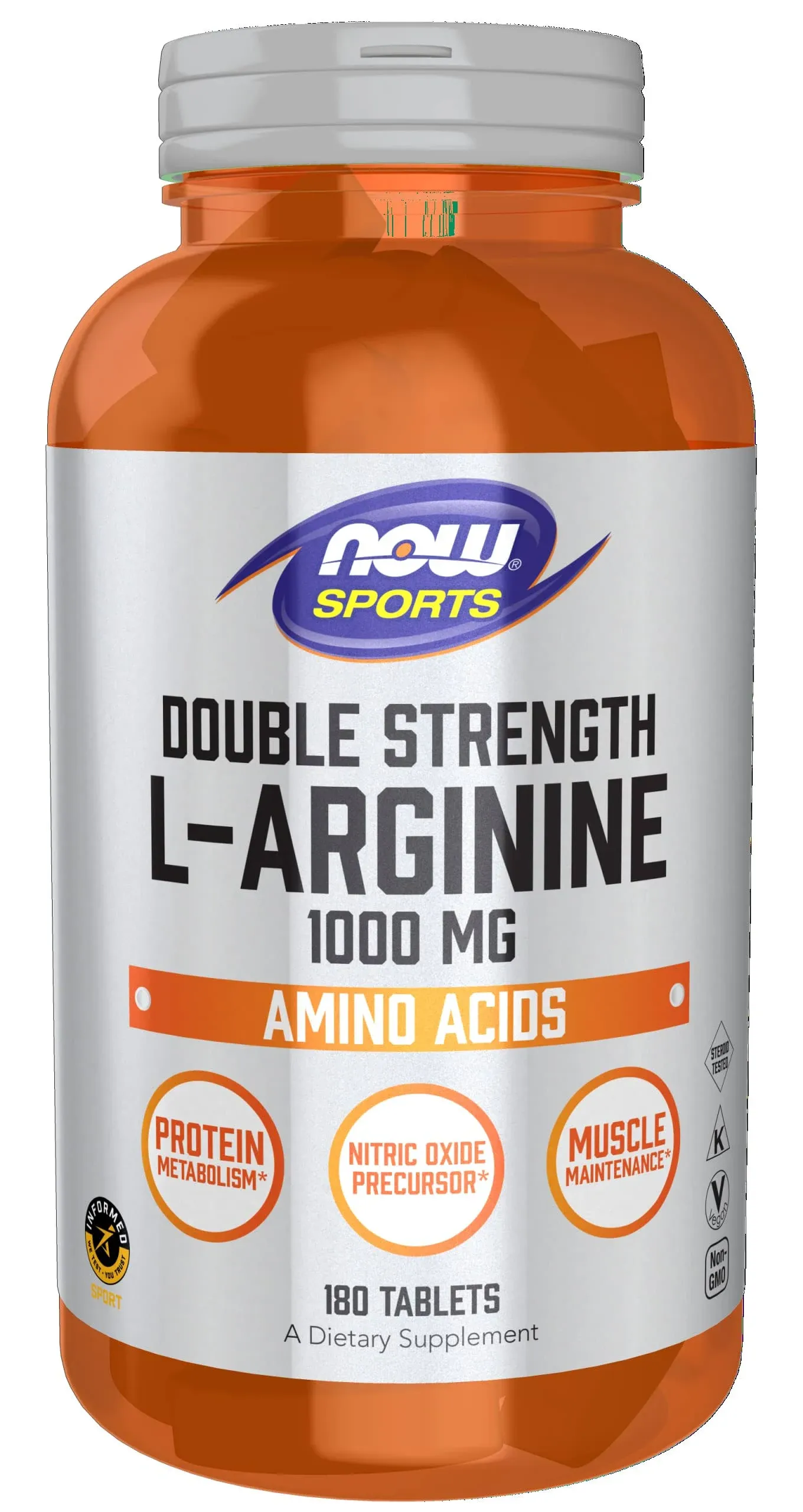 Sports, Double Strength L-Arginine, 1,000 mg, 180 Tablets, Now Foods