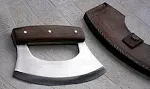 TTC-111 Handmade Demascus Ulu kitchen Knife -Wood Handle (Walnut Wood)