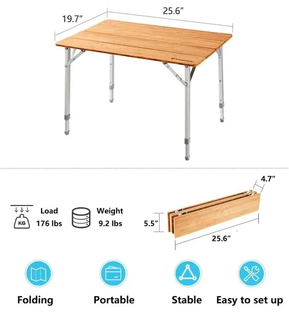 KingCamp 4-Folding Bamboo Table