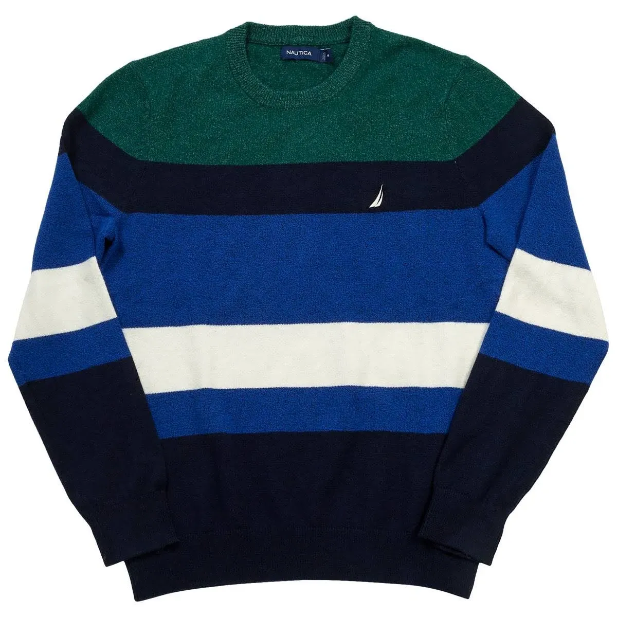 NWT Nautica Men&#039;s Red/Navy/green<wbr/>/ivory Stripe Pull Over Sweater Sz L