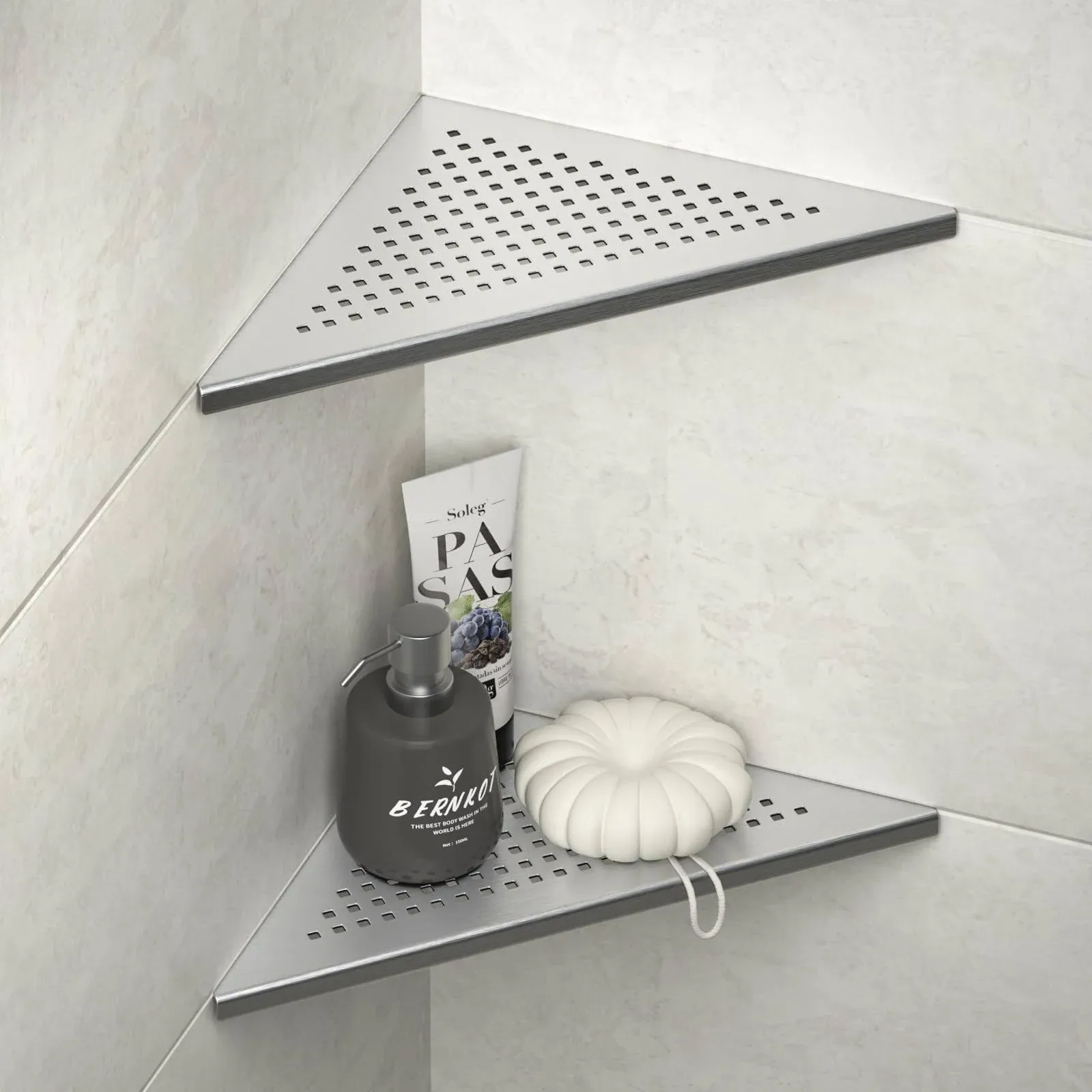 Corner Shower Shelf 10&#034; Matte Black 304 Stainless Steel Recessed Corner Bathroom