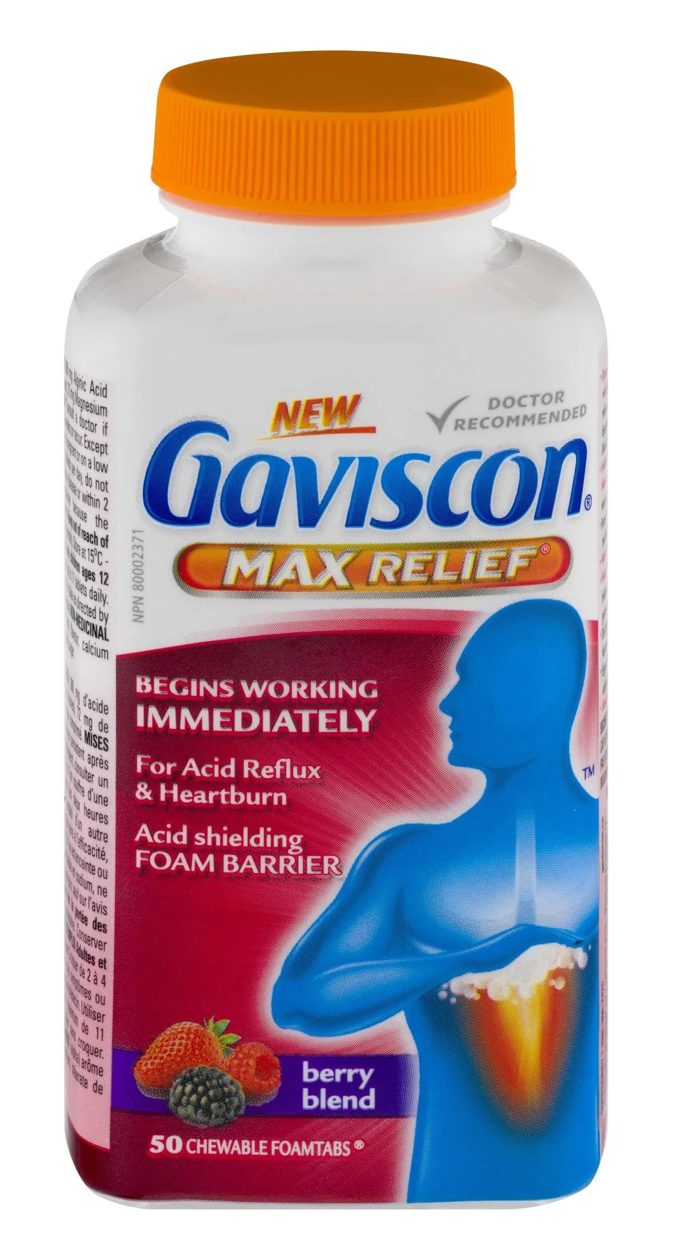 Gaviscon max relief berry blend heartburn acid reflex 50 count chewable CANADA