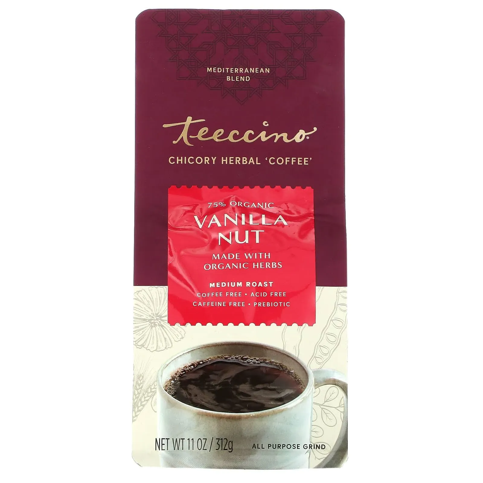 Teeccino Chicory Herbal Coffee Vanilla Nut - Medium Roast 11 oz