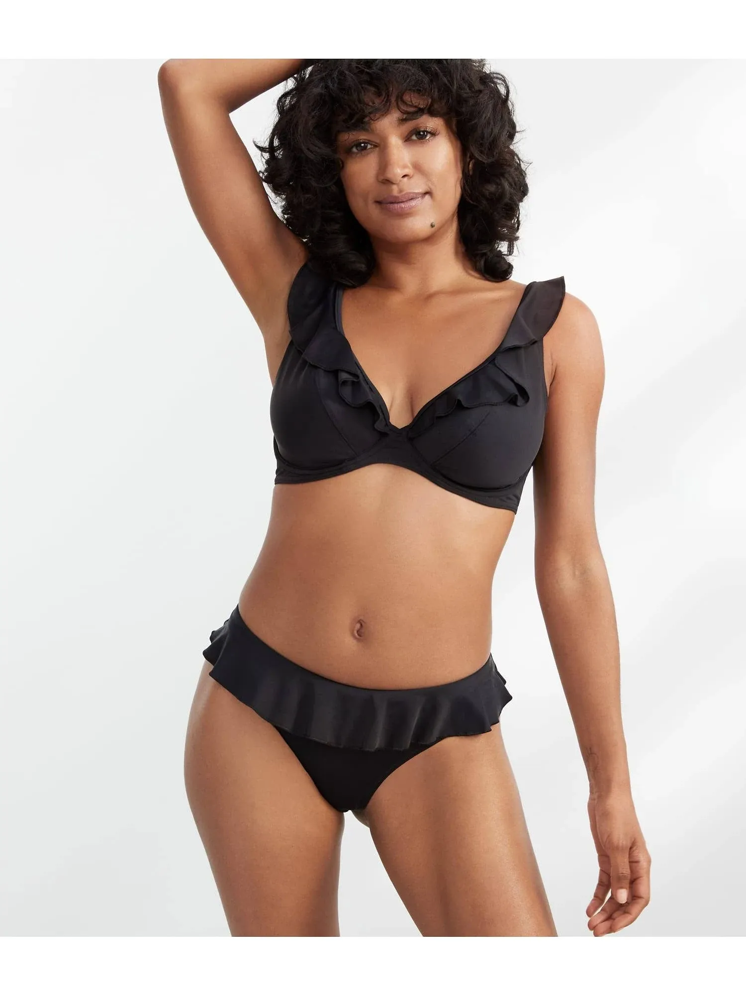 Freya Jewel Cove Underwire High Apex Bikini Top With J Hook, Black Plain | Plain Black Bikini | Black Plunge Swimwear