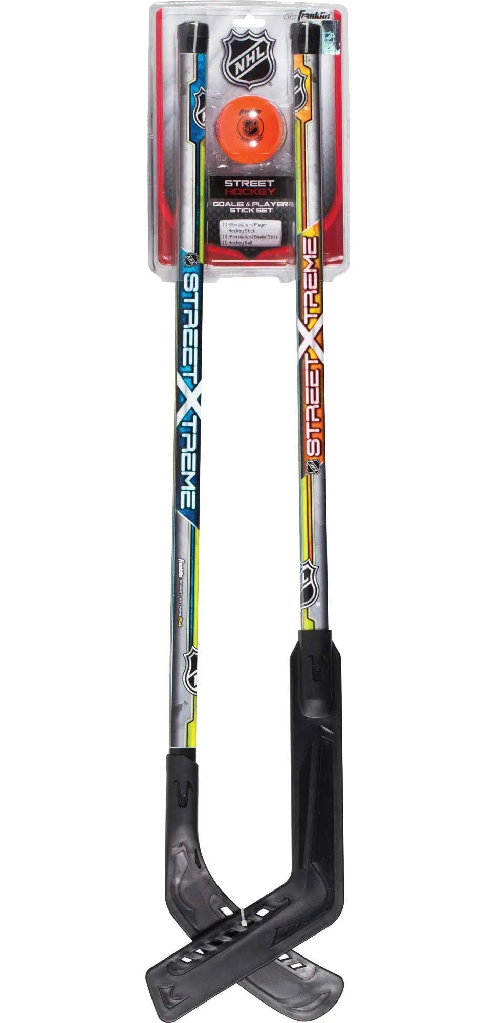 Franklin Sports NHL Kids Street Hockey Stick Set - Includes (2) Youth Street Hockey Sticks + (1) Outdoor Roller Hockey Ball - Perfect Hockey Starter Set for Kids