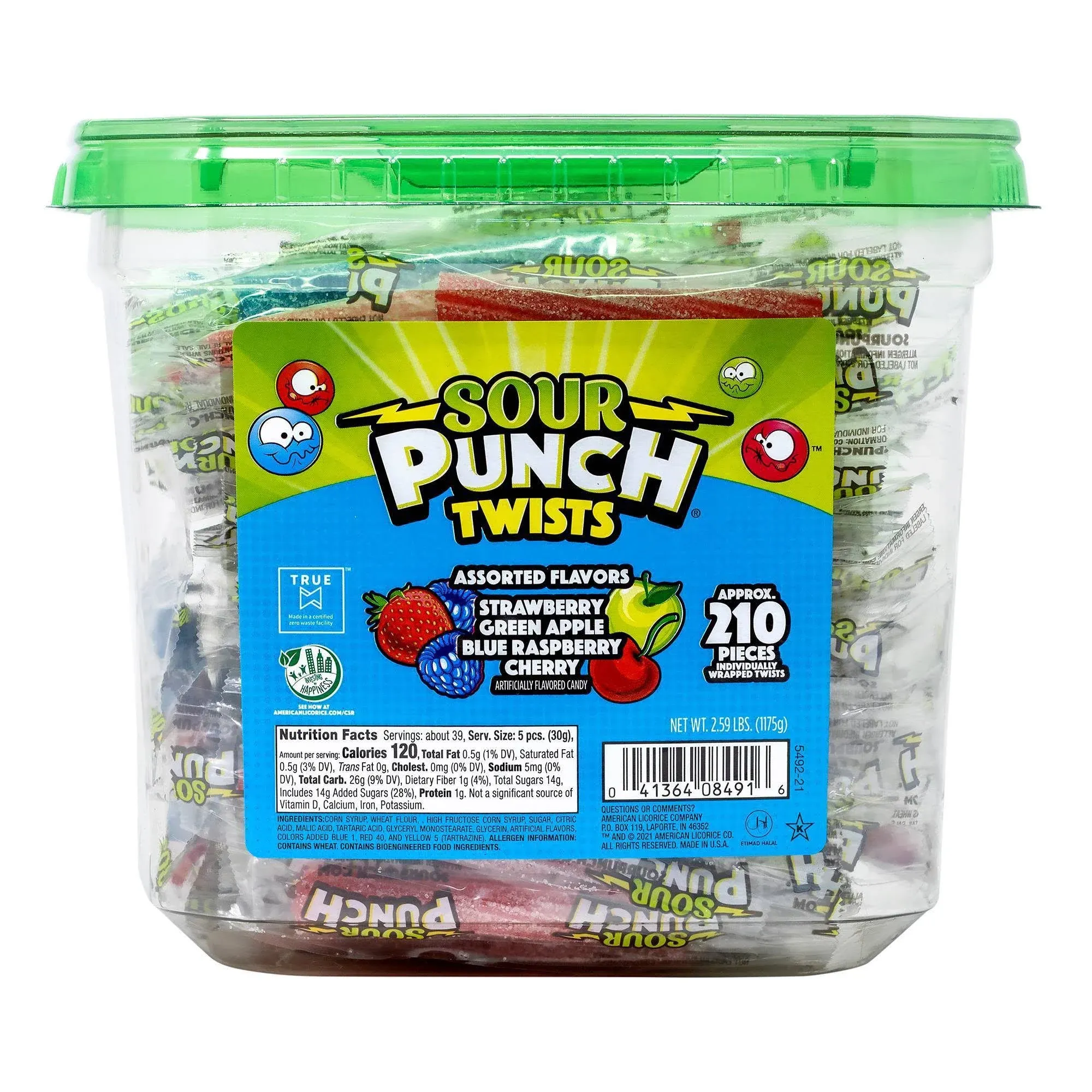 Sour Punch Twists, Variety, 2.59 lb Tub, Approx. 210 Pieces